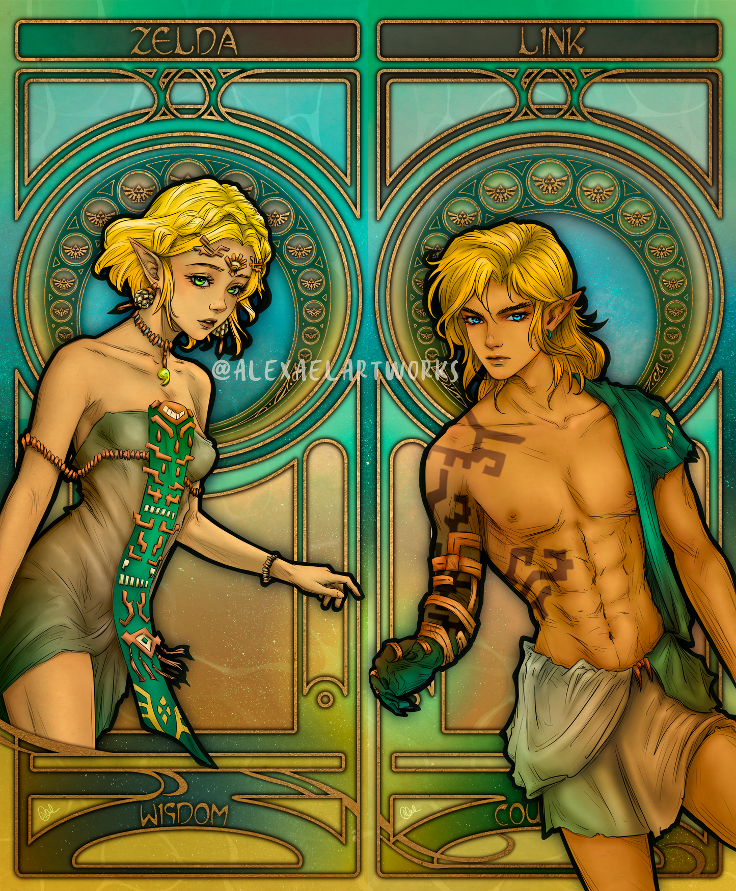 Zelda & Link in Art Nouveau style