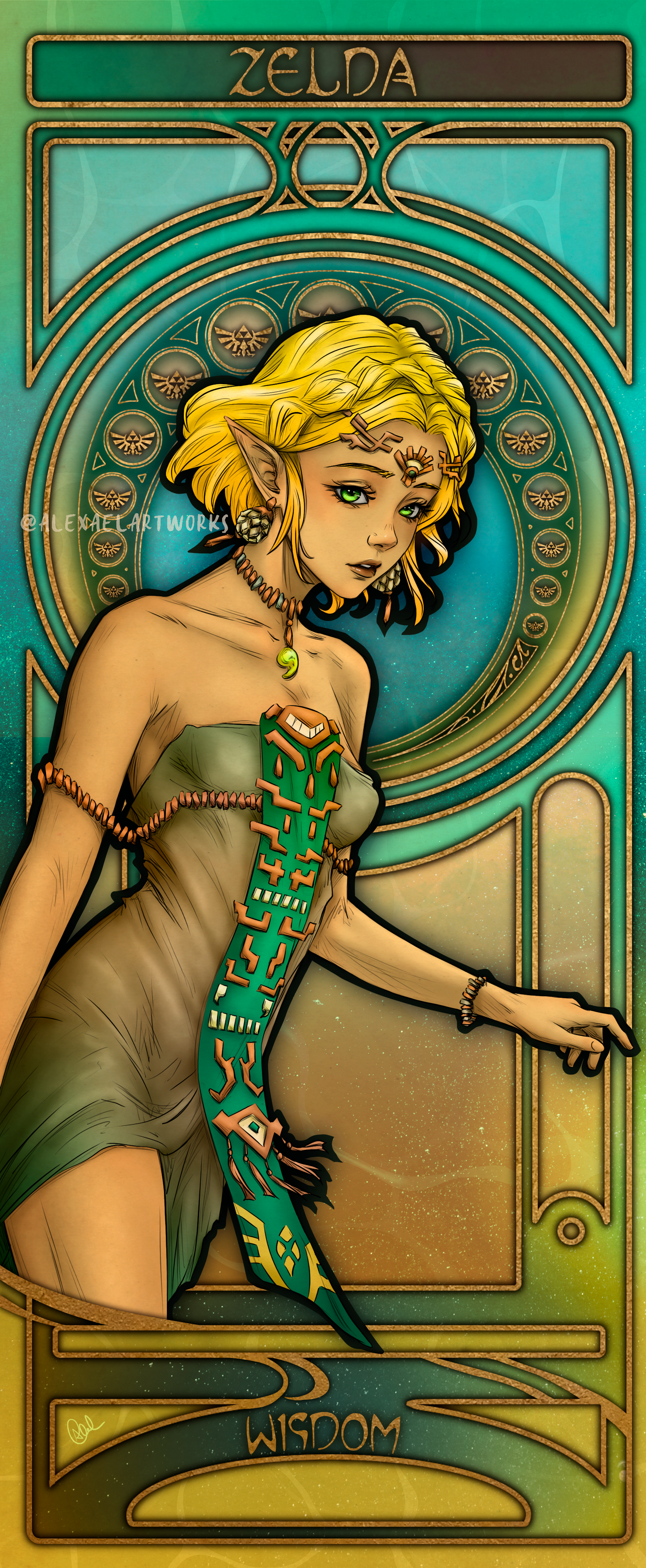 Zelda & Link in Art Nouveau style