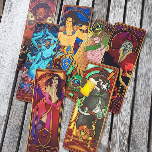 Deck of World of Warcraft 7 deadly sins cards in Art Nouveau style