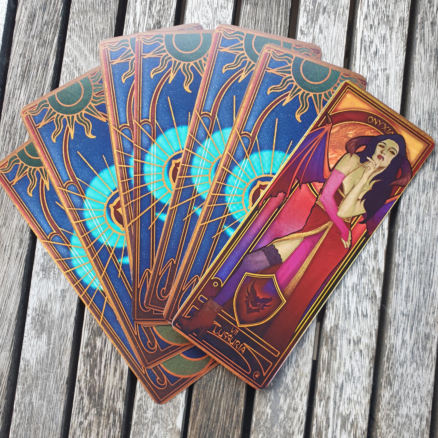 Deck of World of Warcraft 7 deadly sins cards in Art Nouveau style