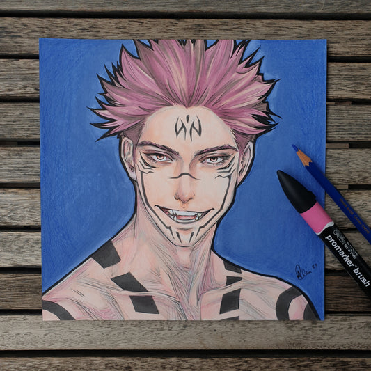 Sukuna (ink, colored pencils and markers)