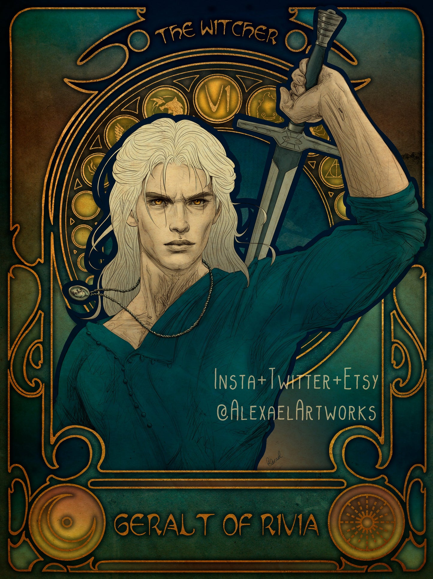 Geralt in Art Nouveau style