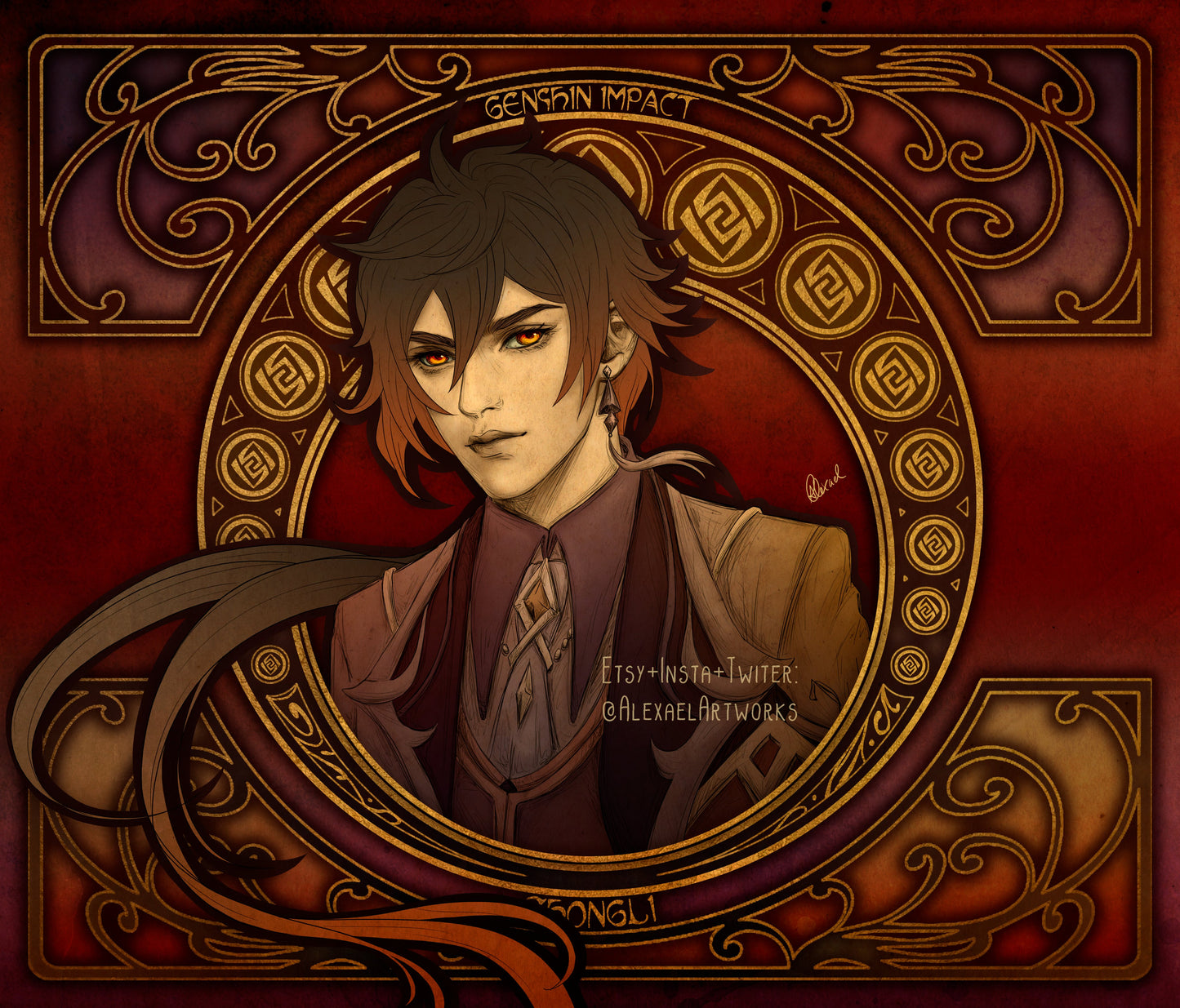 Zhongli in Art Nouveau style