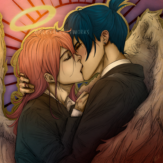 Aki & Angel Kiss in Art Nouveau style