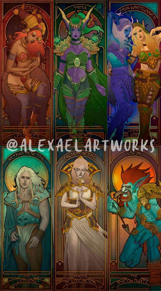 6 World of Warcraft characters in Art Nouveau style