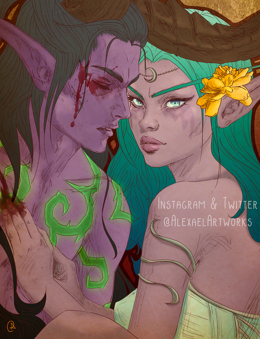 Illidan & Tyrande in Art Nouveau style