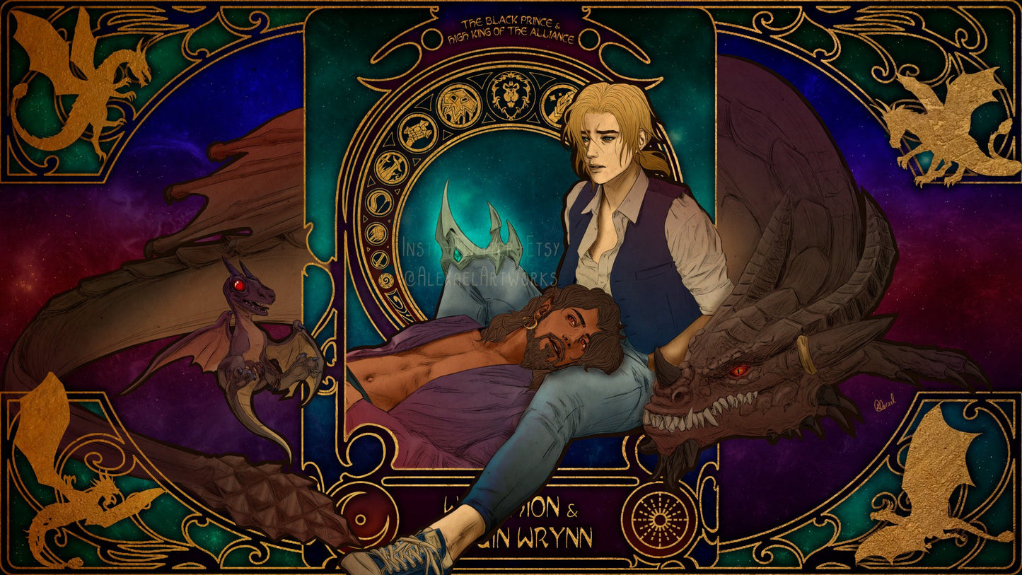 Dragons, Wrathion & Anduin in Art Nouveau style