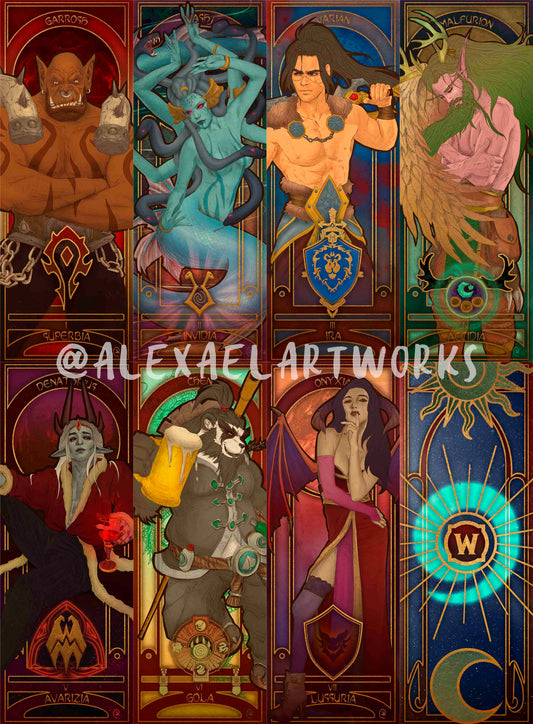 7 deadly sins World of Warcraft in Art Nouveau style