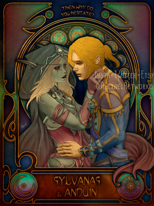 Anduin & Sylvanas in Art Nouveau style